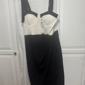 Express Black and White Bustier Midi Dress